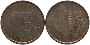 НИДЕРЛАНДЫ 5 ЦЕНТОВ 1983 БЕАТРИКС (1980-2013) KM 202 бронза 181-723