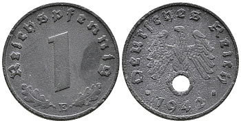 ГЕРМАНИЯ 1 РЕЙХСПФЕННИГ 1942 E KM 97, J. 369 цинк 39-1217