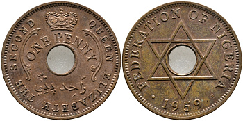 Нигерия 1 пенни 1959 Елизавета II (1952-), Британский протекторат KM 2 бронза 51-1836