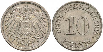 ГЕРМАНИЯ 10 ПФЕННИГОВ 1915 A J. 13, KM 12 медно-никель 73-1446