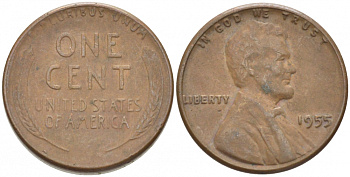 США 1 ЦЕНТ 1955 ЛИНКОЛЬН KM А132 медь цинк 218-255