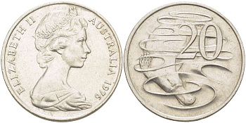 Австралия 20 центов 1976 Елизавета II (1952-2022), утконос KM 66 медно-никель 4521-131