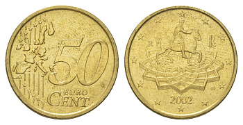 Италия 50 евроцентов 2002 R, Конная статуя Марка Аврелия KM 215 нордик 4629-337