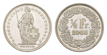 Швейцария 1/2 франка 2008 KM 23a медно-никель UNC 4549-355