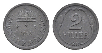 Венгрия 2 филлера 1943 BP KM 519 цинк 4664-856