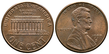 США 1 ЦЕНТ 1997 D, ЛИНКОЛЬН КМ 201b цинк плакированный медью 176-829