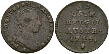 Нидерланды Австрийские 2 лиард 1744 Мария Тереза KM 1 медь 4132-1252