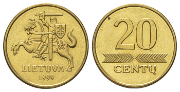 Литва 20 центов 1999 KM 107 никель латунь UNC 4625-612