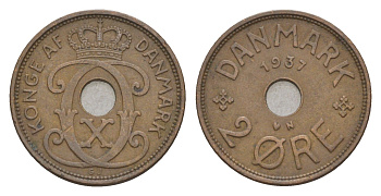 Дания 2 эре 1937 N, Кристиан X (1912-1947) KM 827 бронза 4658-246