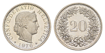 Швейцария 20 раппенов 1976 KM 29a медно-никель UNC 4625-1214