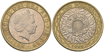 Великобритания 2 фунта 1999 Елизавета II (1952-2022) KM 994 биметалл 4606-1226