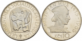 Чехословакия 10 крон 1965 550 лет со дня смерти Яна Гуса KM 58 серебро PROOF 00-00