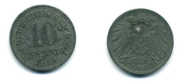 ГЕРМАНИЯ 10 ПФЕННИГОВ 1918 KM 26, J. 299 цинк 54-467