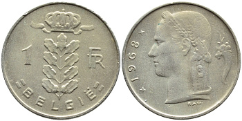 БЕЛЬГИЯ 1 ФРАНК 1968 BELGIE KM 143.1 медно-никель 4388-1142