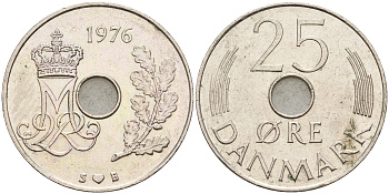 Дания 25 эре 1976 S; B, Маргрете II (1972-) KM 861.1 медно-никель    4159-1252
