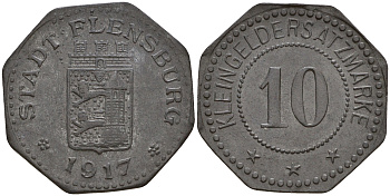 Фленсбург 10 пфеннигов 1917 Funck 131.3 цинк 4606-215