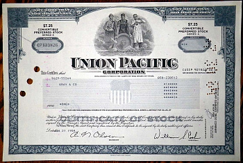 США, Union Pacific Corporation 1 акция 1984 бумага 8802-67-1