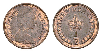 Великобритания 1/2 пенни 1971 Елизавета II (1952-2022) KM 914, Spink 4239 (A1) бронза 4627-1061