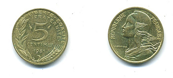 ФРАНЦИЯ 5 САНТИМОВ 1981 ТИП MARIANNE KM 933 медь алюминий никель 84-1544