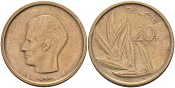 Бельгия 20 франков 1981 Belgie KM 160 никель бронза    4595-1031