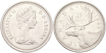 Канада 25 центов 1985 Елизавета II, олень KM 74 никель 4143-315