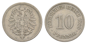 Германия 10 пфеннигов 1889 A, Вильгельм II (1888-1918) KM 4, J. 4 медно-никель 4640-223
