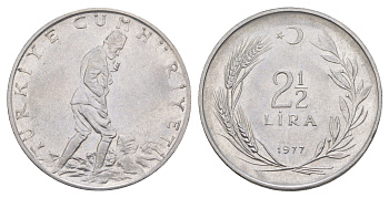 Турция 2 1/2 лиры 1977 KM 893.2 нержавеющая сталь 4364-4226