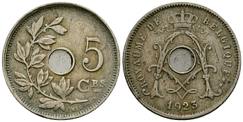 Бельгия 5 сантимов 1923 Belgique KM 66 медно-никель 4173-519