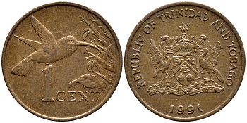 Тринидад и Тобаго 1 цент 1991 колибри KM 29 бронза 4396-1015