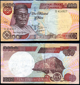 Нигерия 100 найра 1999 Обафеми Аволово, гора Зума Ро Pick 28 b бумага 8592-52-1-1