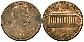 США 1 цент 1984 Линкольн KM 201b цинк плакированный медью 4136-248