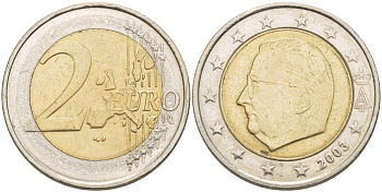 БЕЛЬГИЯ 2 ЕВРО 2003 АЛЬБЕРТ II KM 231 биметалл 4543-345