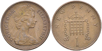 Великобритания 1 пенни 1981 Елизавета II (1952-2022) KM 915, Spink 4237 (B1) бронза 4585-912
