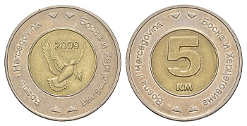 Босния и Герцеговина 5 марок 2009 KM 120 биметалл 32-626