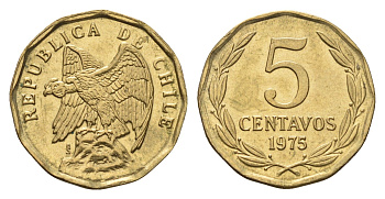 Чили 5 сентаво 1975 KM 204 алюминиевая бронза UNC 4685-829