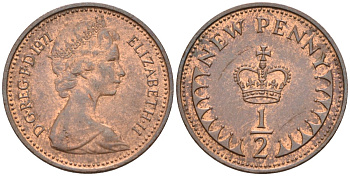 Великобритания 1/2 пенни 1971 Елизавета II (1952-2022) KM 914, Spink 4239 бронза 4585-1059