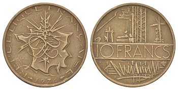 Франция 10 франков 1976 тип Матье KM 940, Le Franc 365.7-8 медь алюминий никель 4628-1043