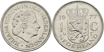 Нидерланды 1 гульден 1977 Юлиана (1948-1980) KM 184a никель 94-643