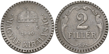 Венгрия 2 филлера 1940 KM 518 сталь 4152-148