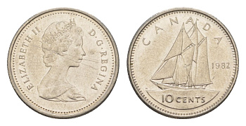 Канада 10 центов 1982 Елизавета II (1952-2022), парусник KM 77 никель 4630-832
