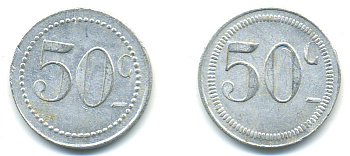 ФРАНЦИЯ 50 САНТИМОВ НАЧАЛО XX ВЕКА d 24 мм, вес около 1,0 гр., платежный жетон алюминий 89-956