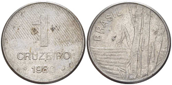 Бразилия 1 крузейро 1980 сахарный тростник KM 590 нержавеющая сталь 51-822