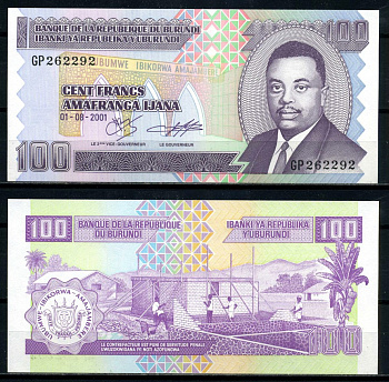 Бурунди 100 франков 2001 Кронпринц Луи Рвагасоре, строительство дома Pick 37 c бумага UNC (пресс) 6317-38-5-1