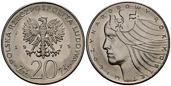 Польша 20 злотых 1975 MW, Международный год женщины KM 75, Parchimowicz 248 медно-никель 4168-821