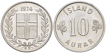 Исландия 10 эйре 1974 KM 10а алюминий UNC 66-311