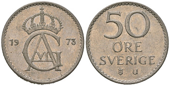 Швеция 50 эре 1973 U, Густав VI Адольф (1950-1973) KM 837 медно-никель 4621-337