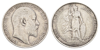 Великобритания 2 шиллинга (флорин) 1902 Эдуард VII (1901-1910) KM 801, Spink 3981 серебро 413-3432