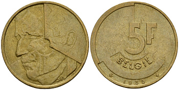 Бельгия 5 франков 1986 Belgie, Бодуэн I (1951-1993) KM 164 алюминиевая бронза 4601-311