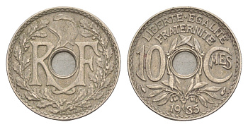 Франция 10 сантимов 1935 KM 866a медно-никель 83-247