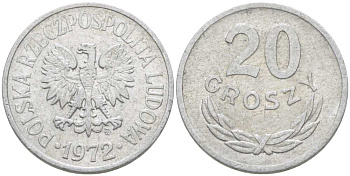 ПОЛЬША 20 ГРОШЕЙ 1972 MW KM А47 алюминий 3309-714